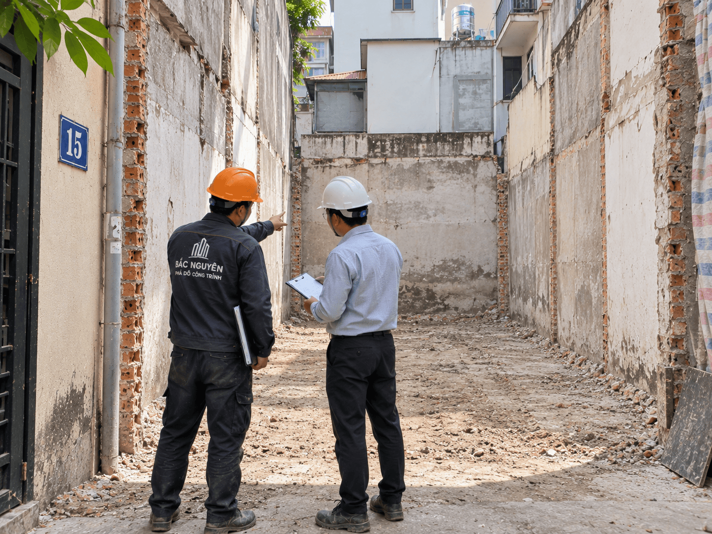 Kiểm tra mặt bằng sau khi hoàn thành phá dỡ nhà