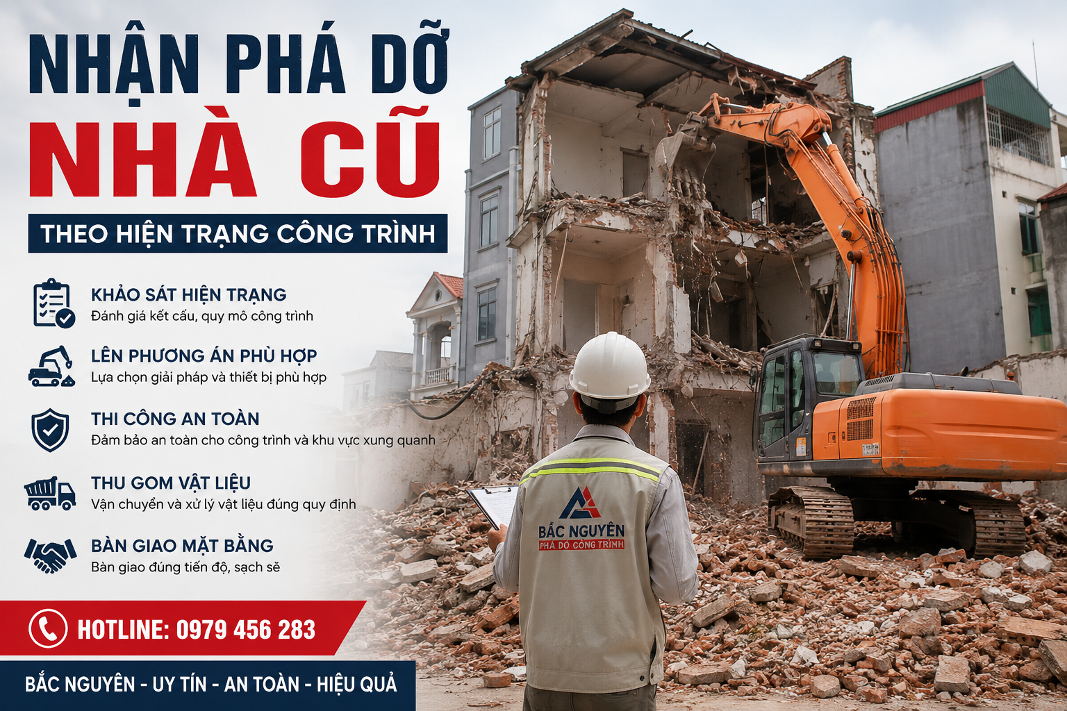 Nhận phá dỡ nhà cũ theo hiện trạng công trình