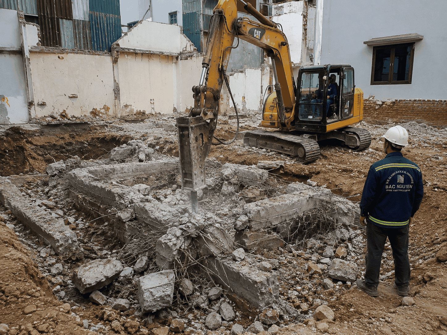 Phá dỡ móng nhà cũ theo phạm vi cần xử lý