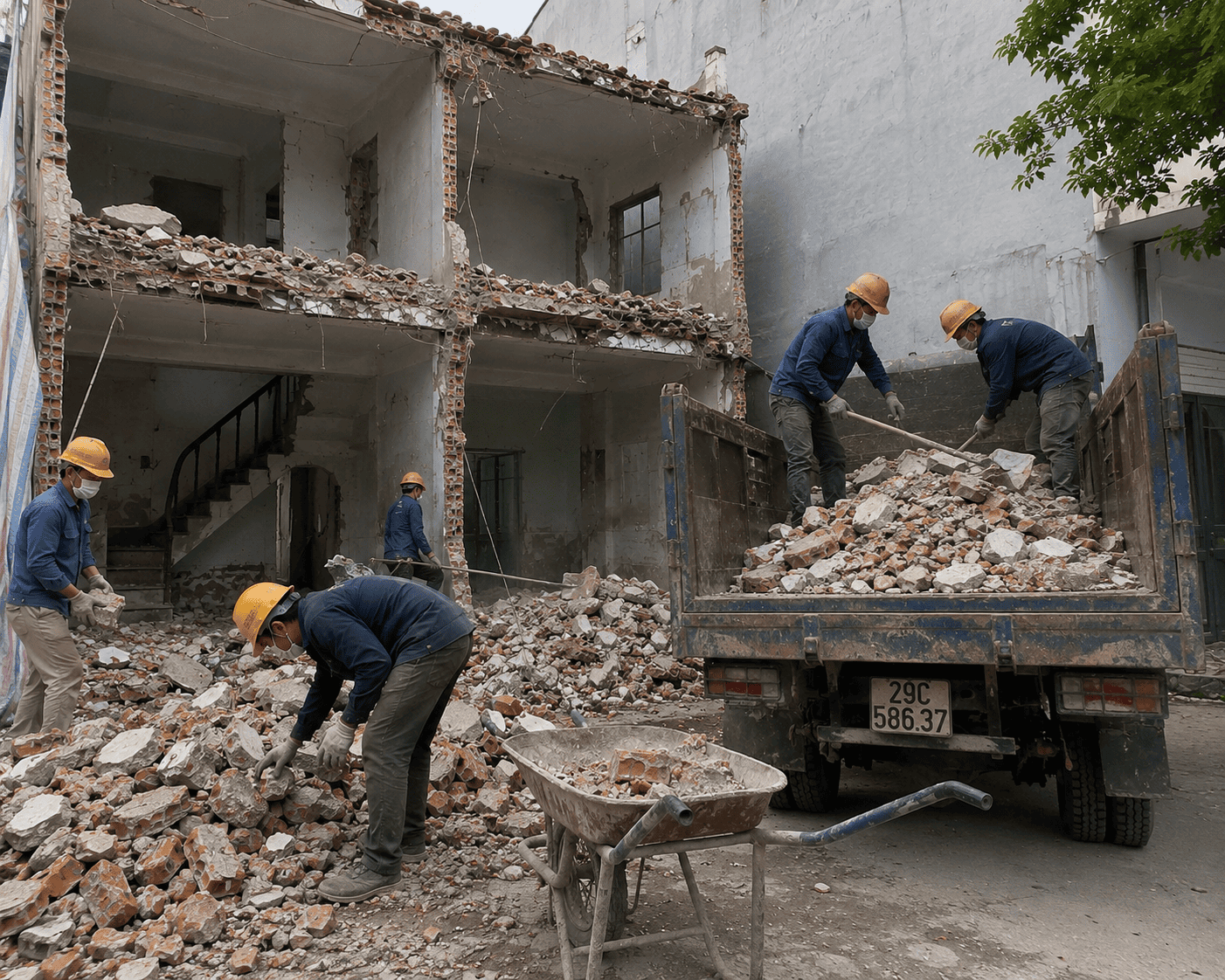 Thu gom vật liệu sau khi phá dỡ nhà