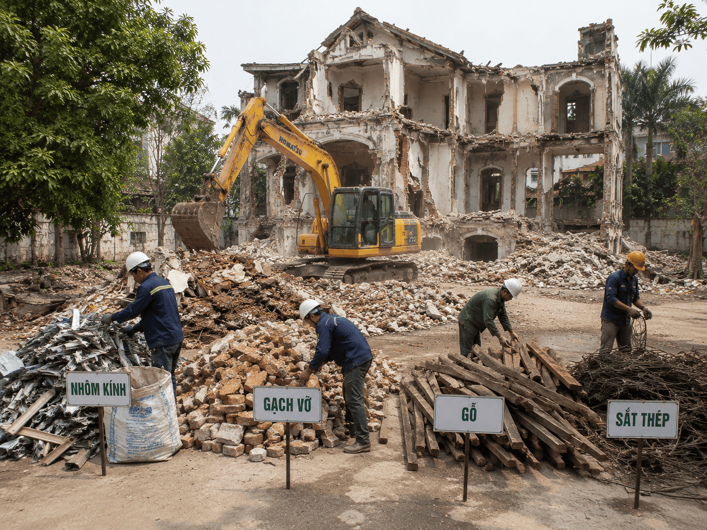 Phân loại và thu hồi vật liệu khi tháo dỡ biệt thự