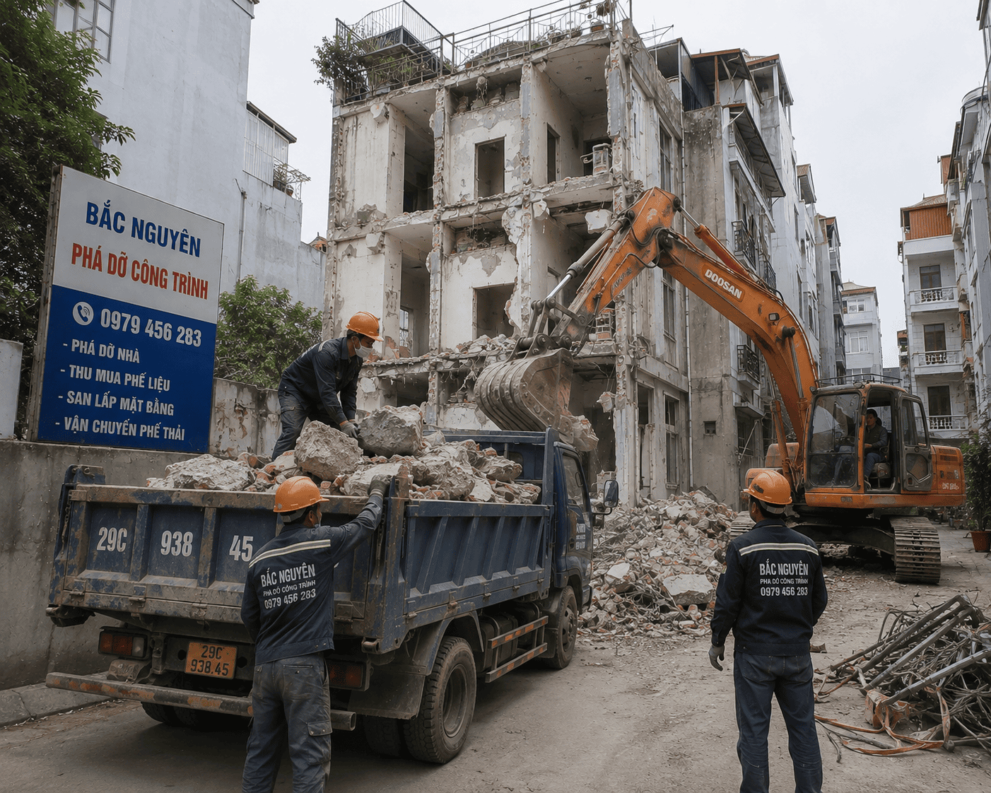 Thu gom và vận chuyển vật liệu phá dỡ nhà 4 tầng