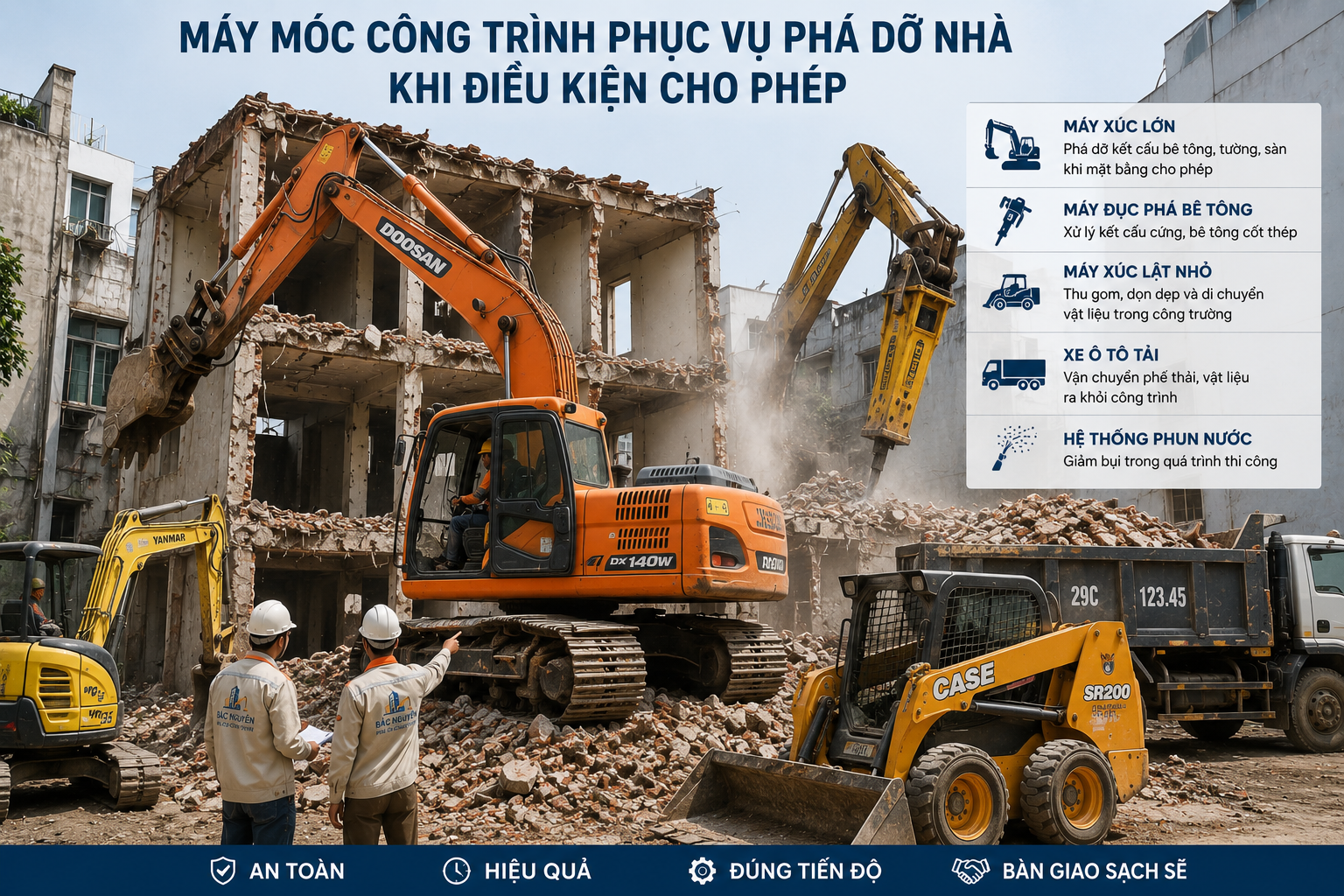 Máy móc công trình phục vụ phá dỡ nhà khi điều kiện cho phép