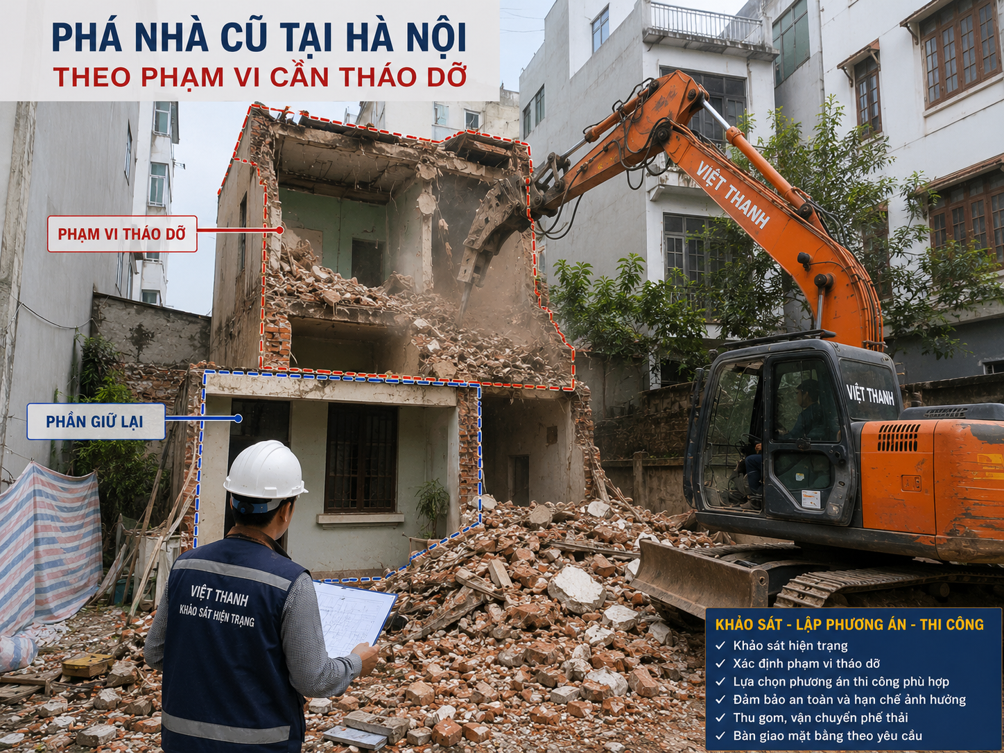 Phá nhà cũ tại Hà Nội theo phạm vi cần tháo dỡ