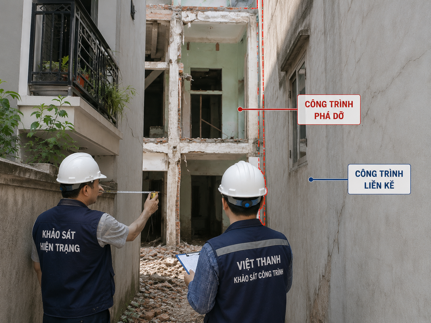 Khảo sát phá dỡ nhà sát công trình liền kề