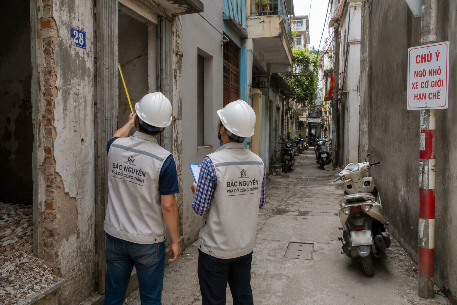 Khảo sát lối tiếp cận khi phá dỡ nhà trong ngõ