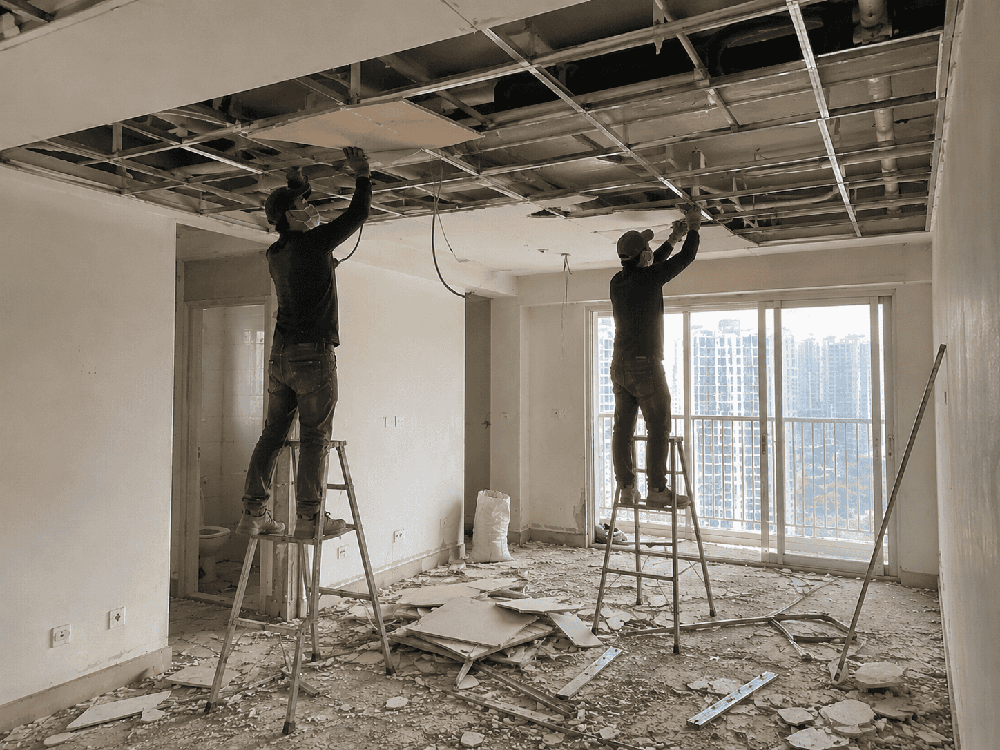 Tháo trần căn hộ trước khi cải tạo