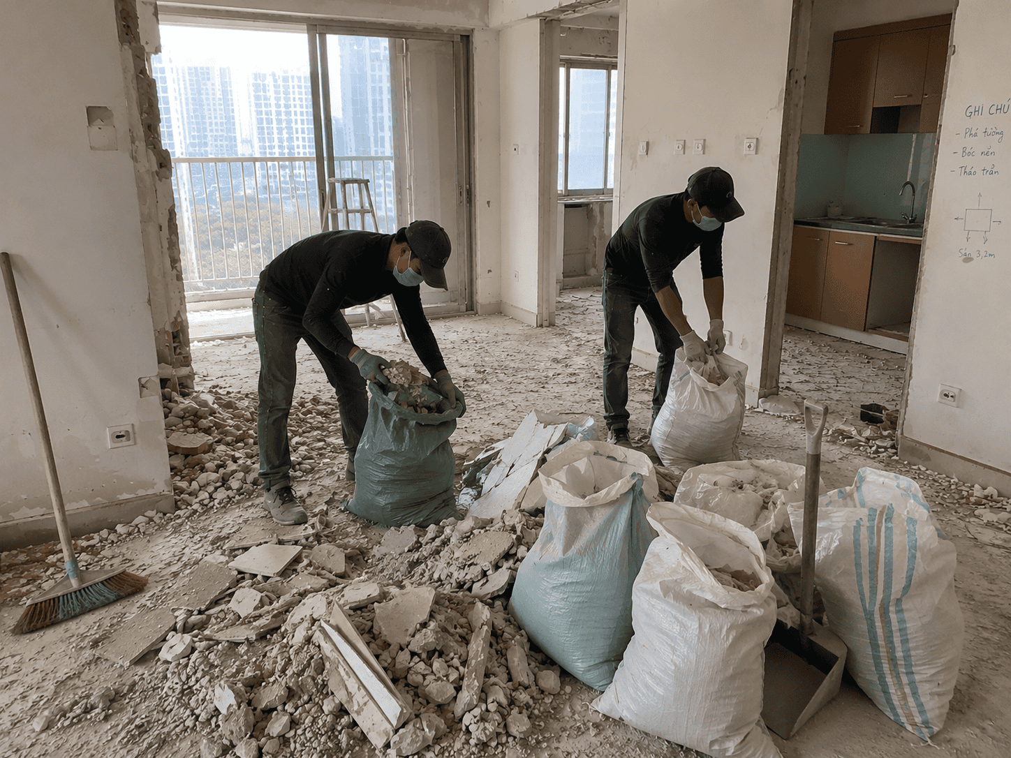 Thu gom vật liệu sau khi tháo dỡ căn hộ
