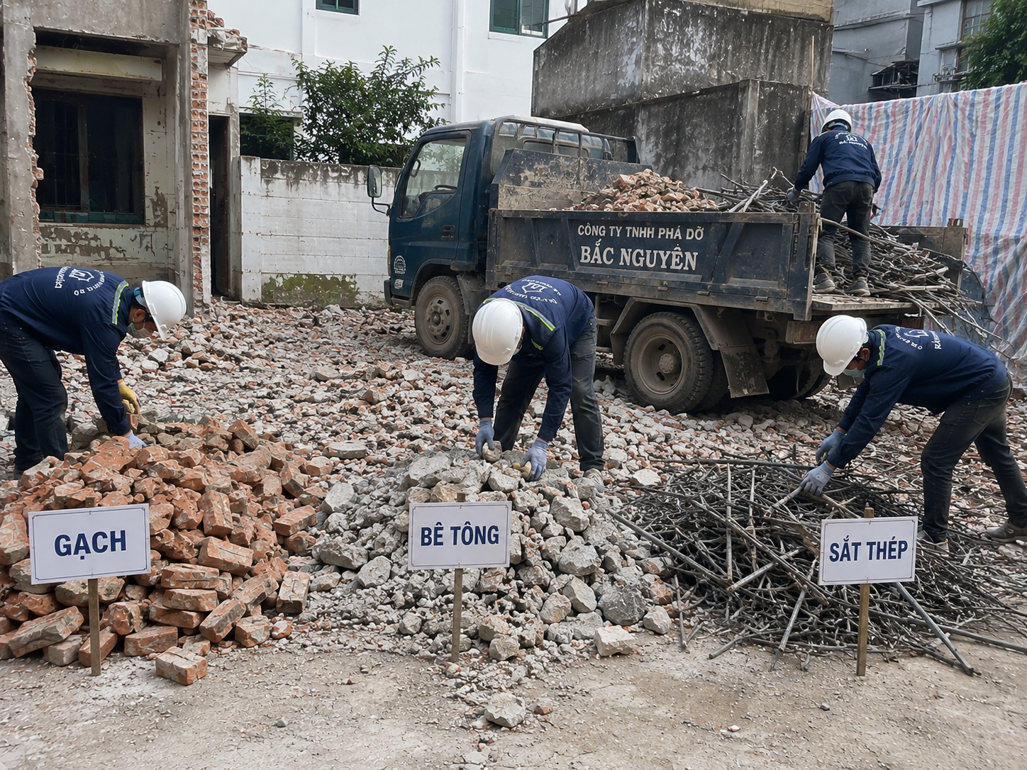 Thu gom và phân loại vật liệu sau khi phá dỡ công trình