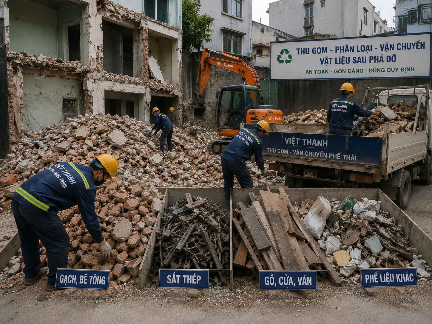 Thu gom và phân loại vật liệu sau phá dỡ