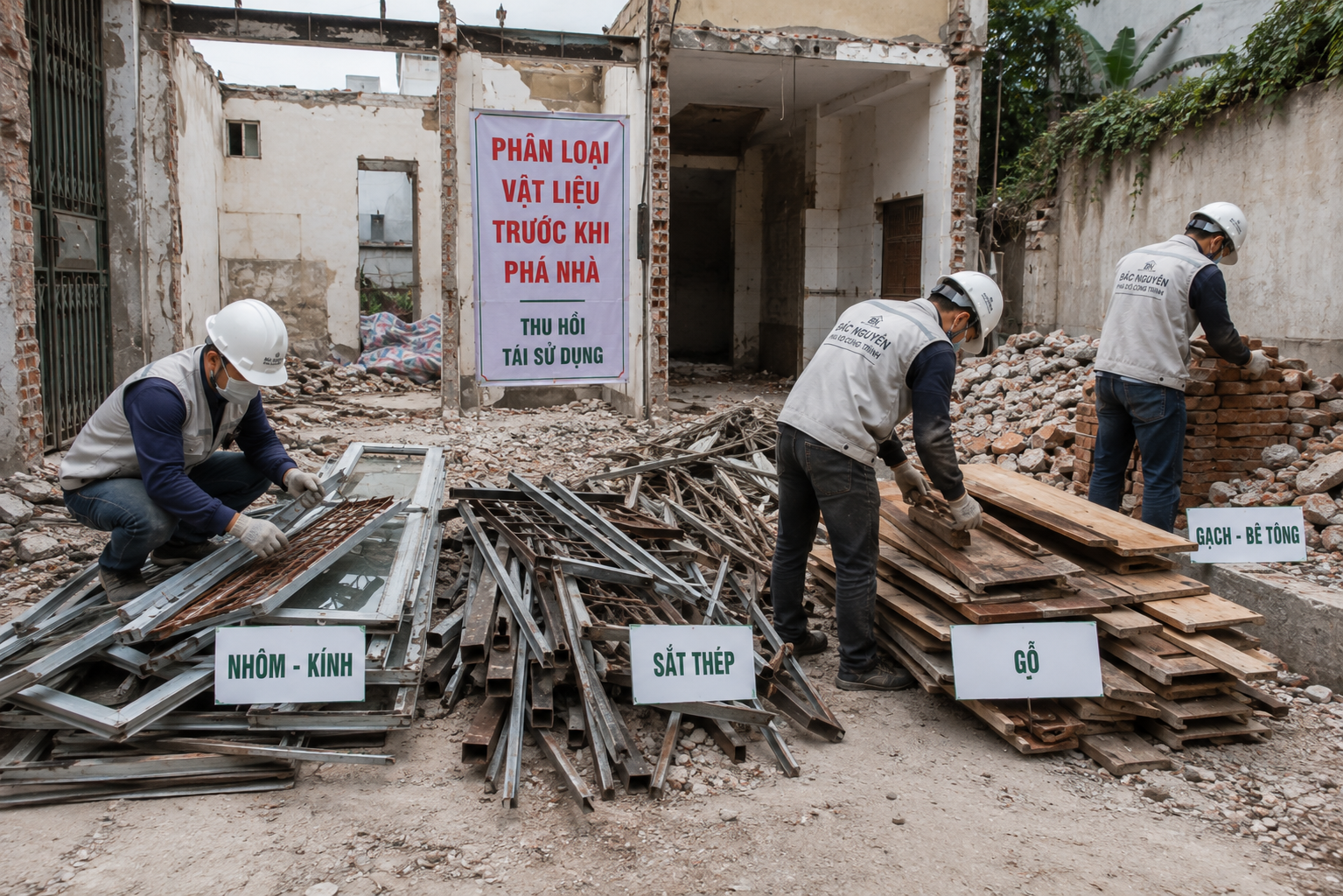Phân loại và thu hồi vật liệu trước khi phá nhà