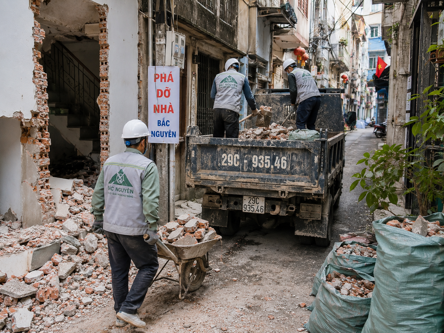Vận chuyển vật liệu sau khi tháo dỡ nhà
